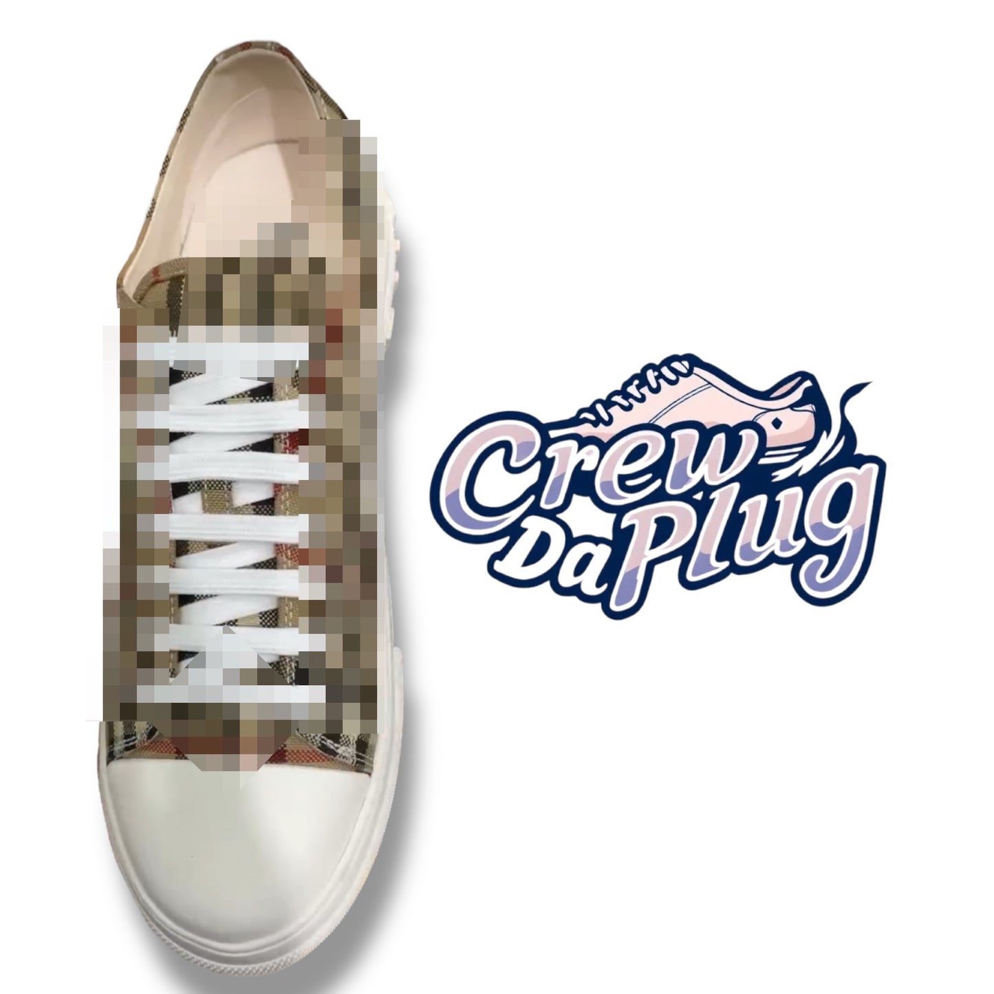 B- Beige Low Top White Sole Checkers Trainers