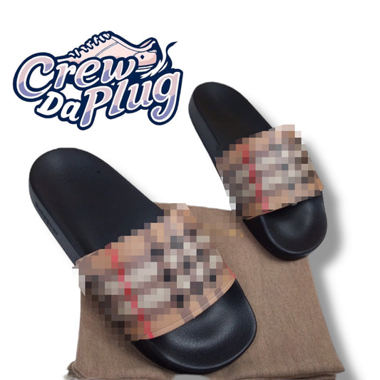 Summer Beige Check Pool Slides