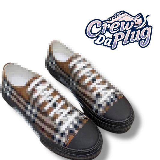 B-Brown check low-top trainers