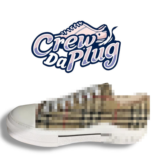 B- Beige Low Top White Sole Checkers Trainers